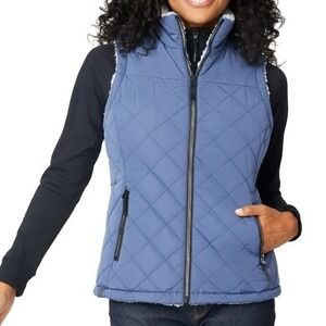 New Women's Free Country Stratus Lite Reversible Vest Quilted Sherpa Stormy Blue